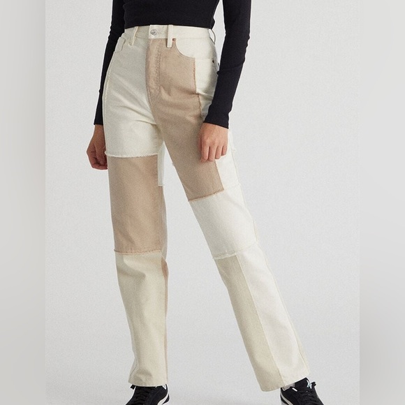 PacSun Sunwear Off White Patchwork Dad Jeans - Picture 1 of 7